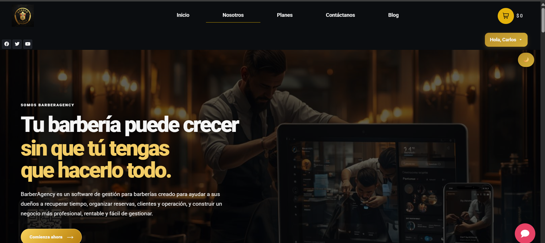 Vista de BarberAgency, software de gestión y reservas online para barberías
